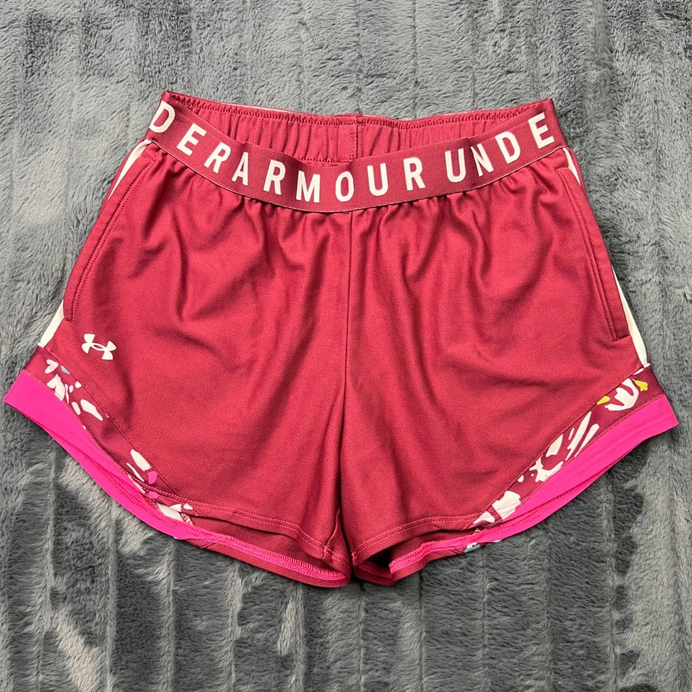 Under Armour Womens Play Up 3.0 Shorts Burgundy Pink Floral Size Small 14102